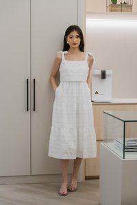 Spenser Eyelet Tiered Midi Dress In White