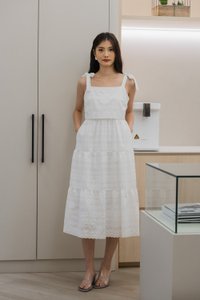 Spenser Eyelet Tiered Midi Dress In White