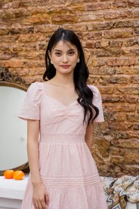 Winfrey Embroidered Smocked Waist Dress In Pink (XS)
