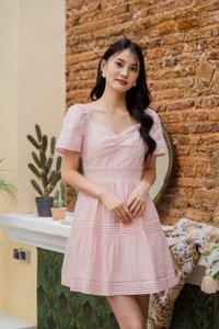 Winfrey Embroidered Smocked Waist Dress In Pink (XS)