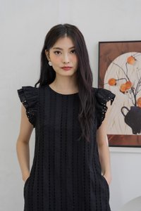 Ruth Eyelet Ruffles Sleeve Dress In Black (XS)