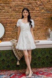 Leighton Empire Waist Lace Hem Dress In White