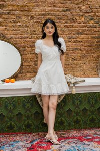 Leighton Empire Waist Lace Hem Dress In White