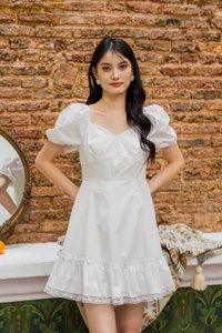 Leighton Empire Waist Lace Hem Dress In White