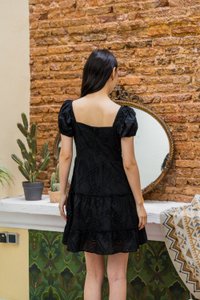 Pepper Ribbonette Puff Sleeve Tiered Dress In Black