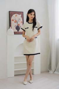 Prida Pearl Button Contrast Dress In Cream (XS)