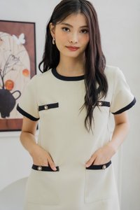 Prida Pearl Button Contrast Dress In Cream (XS)
