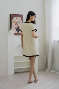 Prida Pearl Button Contrast Dress In Cream (XS)