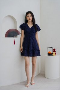 Willa Eyelet Empire Waist Dress In Navy (XS)