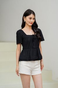 Tatum Textured Ribbonette Square Neck Top In Black (XS)
