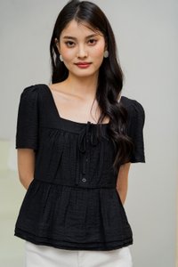 Tatum Textured Ribbonette Square Neck Top In Black (XS)