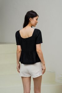 Tatum Textured Ribbonette Square Neck Top In Black (XS)