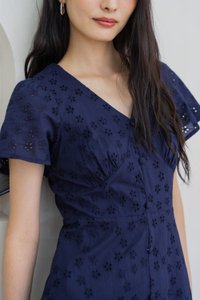 Willa Eyelet Empire Waist Dress In Navy (XS)
