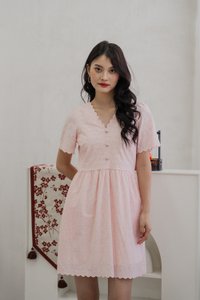 Elaine Ribbon Button Eyelet Dress In Pink (XS)