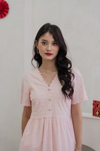 Elaine Ribbon Button Eyelet Dress In Pink (XS)