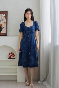 Sterling Denim Silver Button Midi Dress (XS)