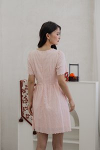 Elaine Ribbon Button Eyelet Dress In Pink (XS)
