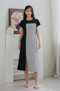Stallon Striped Midi Dress In Black