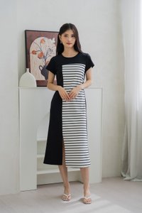 Stallon Striped Midi Dress In Black