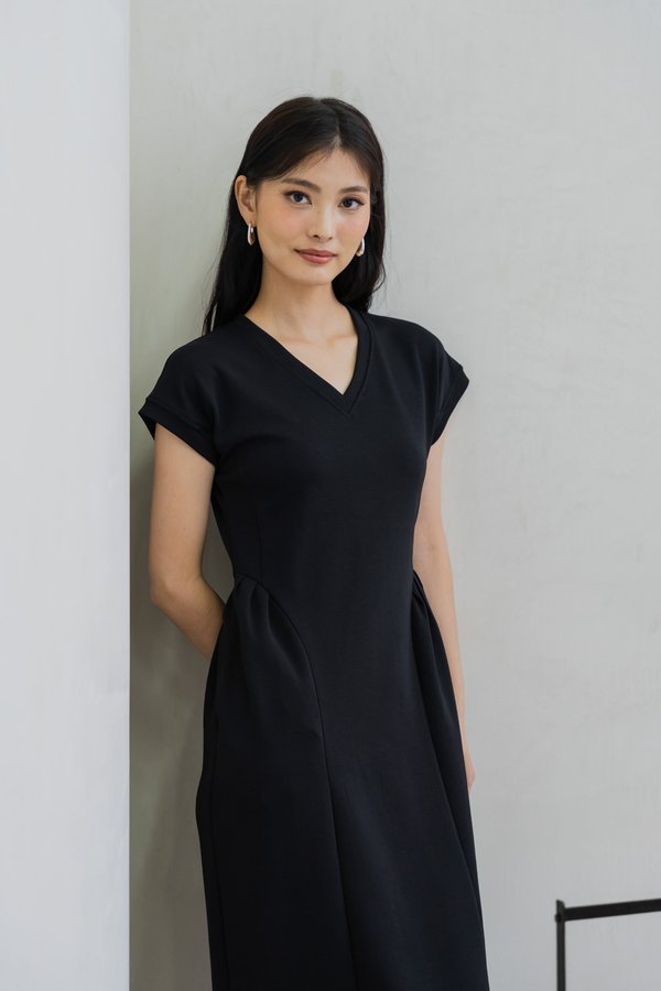 Monroe Cotton Midi Dress In Black (XS)