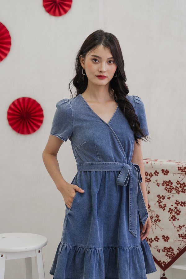 Felicity Denim Faux Wrap Dress