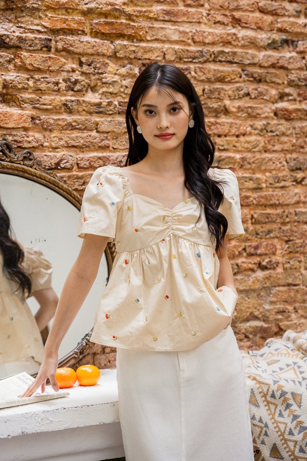 Sloanne Embroidered Sweetheart Top In Cream (XS)
