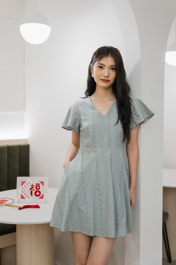 Vita Eyelet V-neck Dress In Sage (XS)