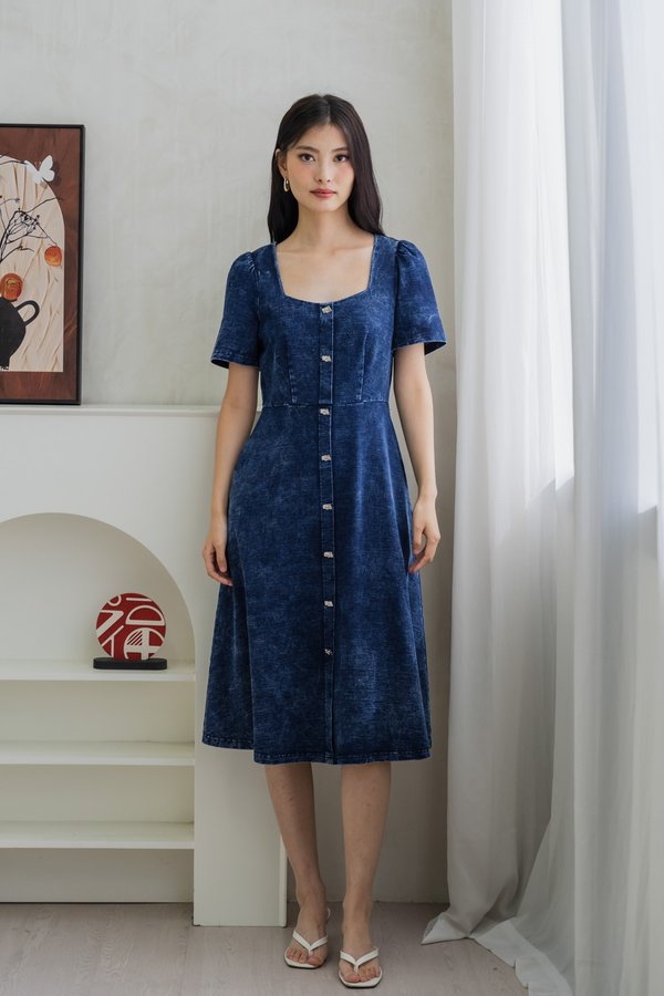 Sterling Denim Silver Button Midi Dress (XS)