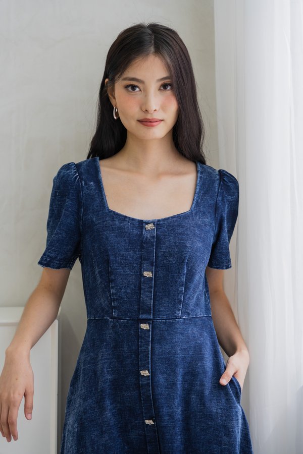 Sterling Denim Silver Button Midi Dress (XS)