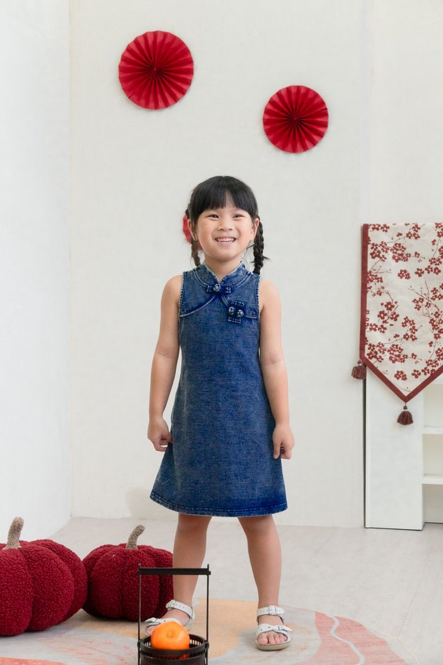 Quincy Denim Qipao Kids Dress