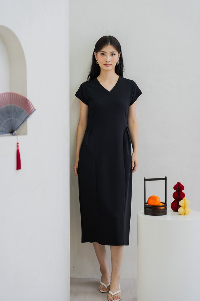 Monroe Cotton Midi Dress In Black