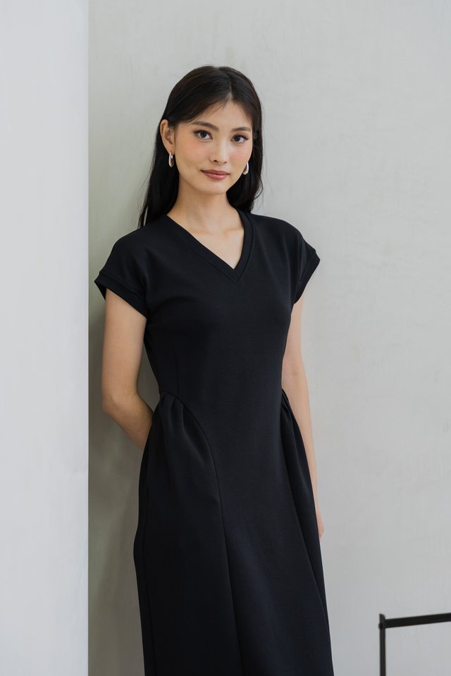 Monroe Cotton Midi Dress In Black