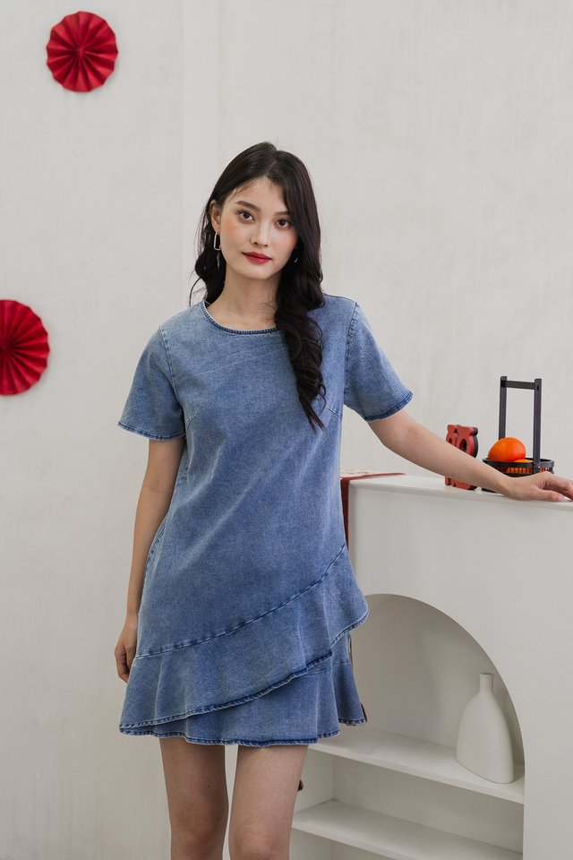 Shelli Denim Ruffle Hem Dress