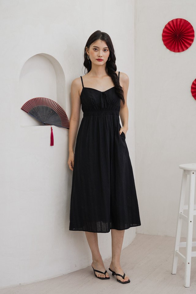 Effy Eyelet Camisole Midi Dress In Black