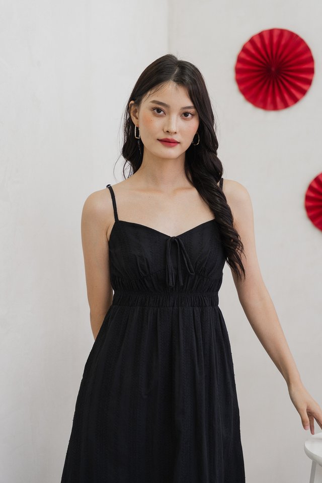 Effy Eyelet Camisole Midi Dress In Black