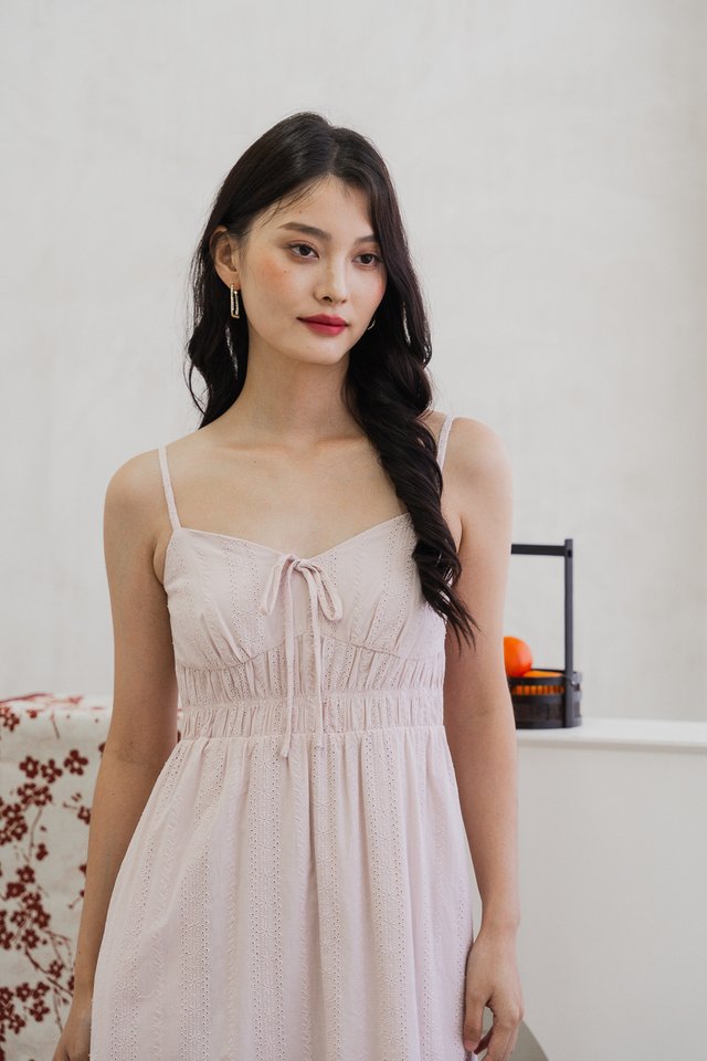 Effy Eyelet Camisole Midi Dress In Light Pink