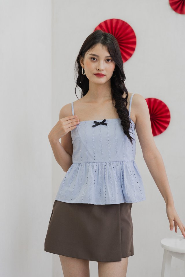 Candy Eyelet Ribbonette Camisole Top In Powder Blue