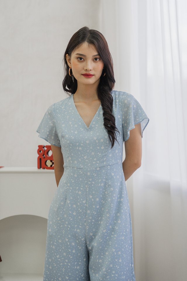 Floretta Printed Flare Sleeves Jumpsuit In Blue