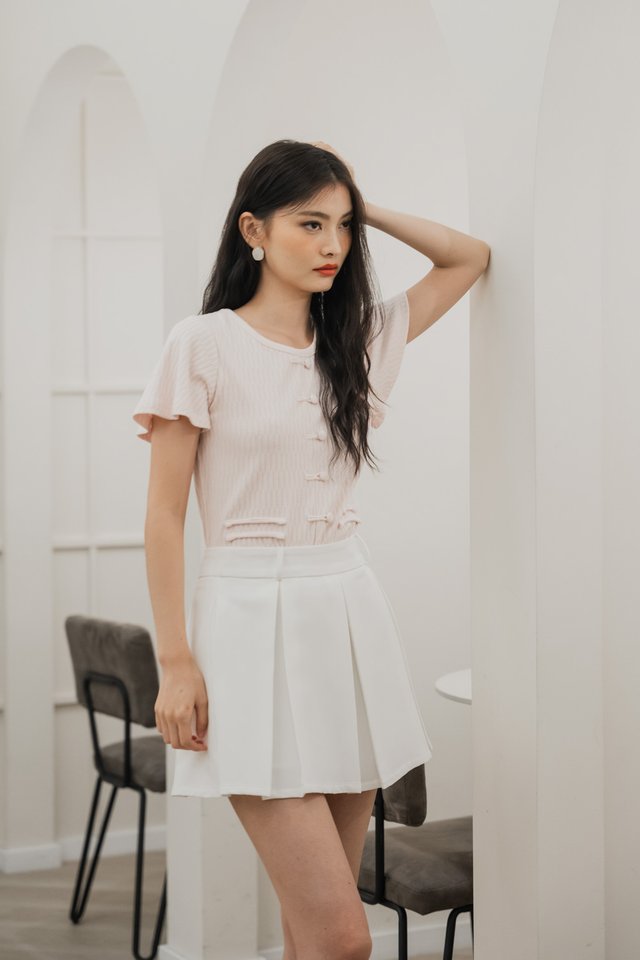 Agatha Mandarin Button Knit Top In Light Pink