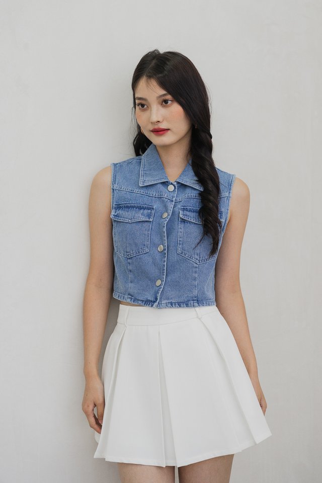 Veer Denim Collared Vest Crop Top