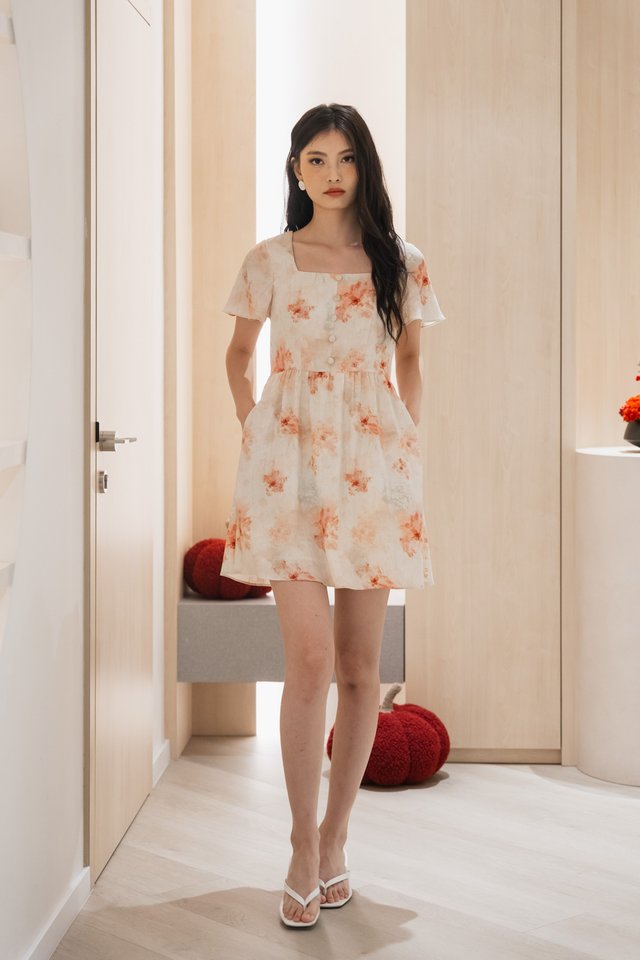 Ramona Pastel Flare Sleeve Dress In Cream