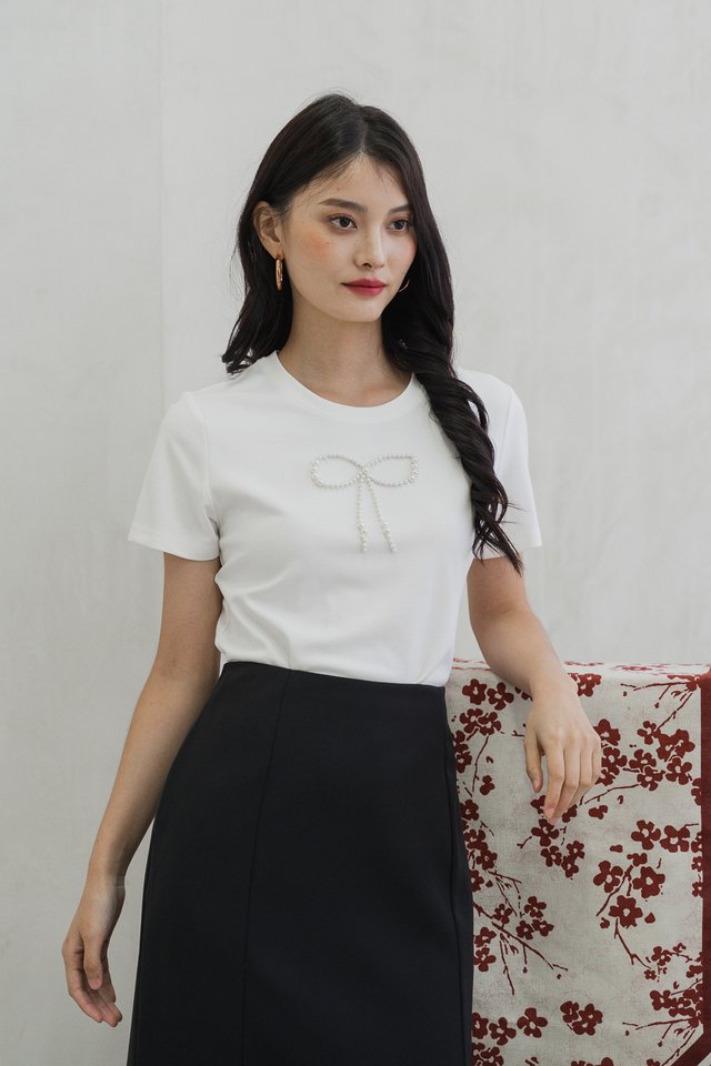Prairie Pearl Ribbon Cotton Tee In White
