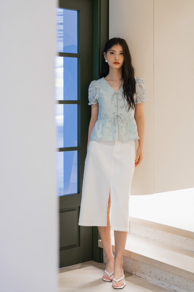 Reese Eyelet Ribbon Babydoll Top In Mint