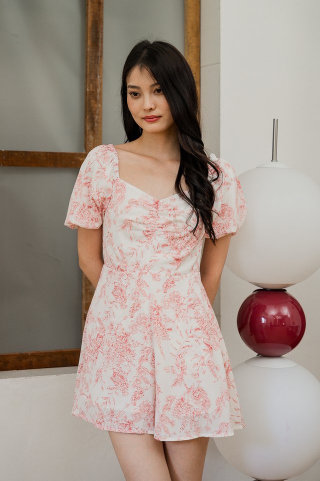 Emerie Porcelain Sweetheart Romper In Red