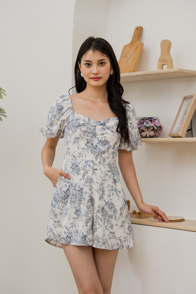 Emerie Porcelain Sweetheart Romper In Black
