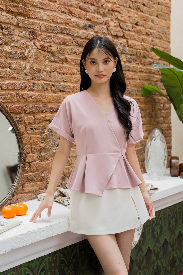 Fion Faux Wrap Top In Pink