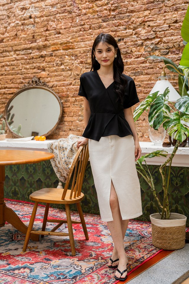 Fion Faux Wrap Top In Black
