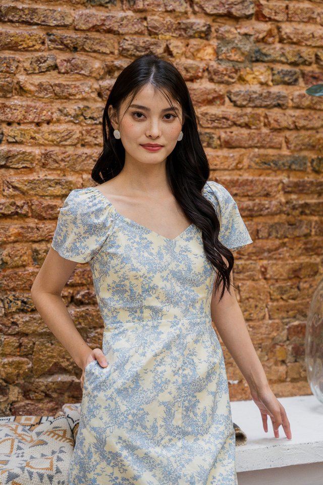 Perisia Porcelain Slit Midi Dress In Blue