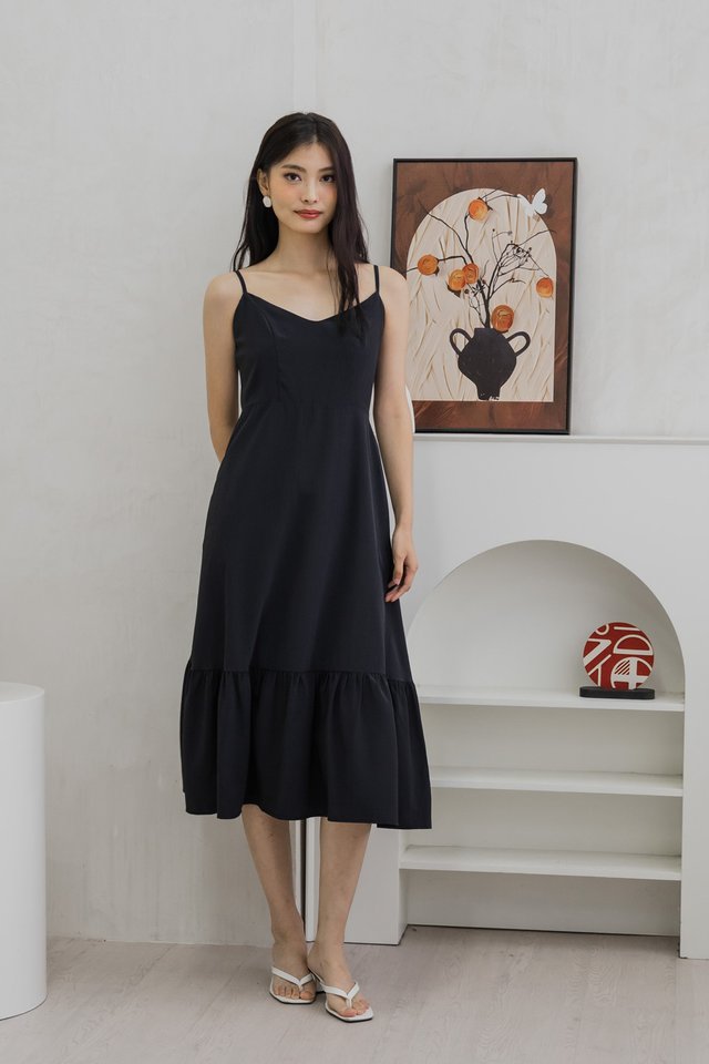 Tinsley Textured Camisole Midi Dress In Black