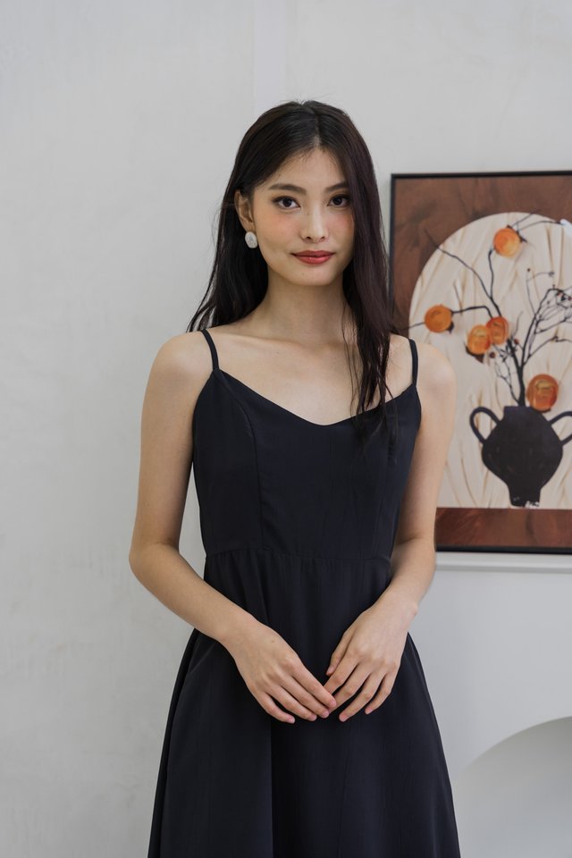 Tinsley Textured Camisole Midi Dress In Black
